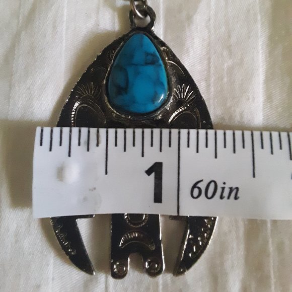 Faux Turquoise Silver Tone Bird Necklace - Picture 6 of 7